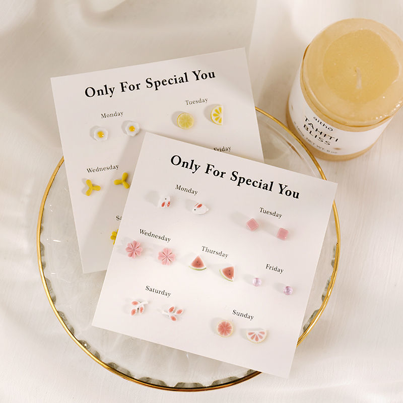 铜合金陶瓷耳饰 小清新不掉色陶瓷小耳钉精致小巧可爱少女感耳饰