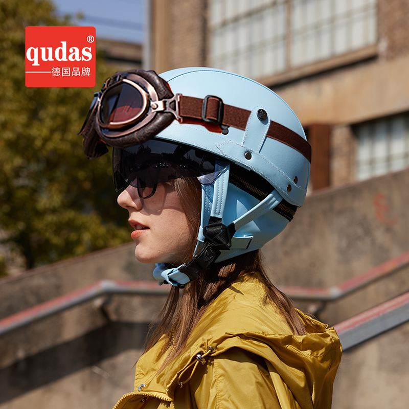 德国qudas奇达士头盔男女哈雷复古头盔电动车瓶车摩四季3C认证托