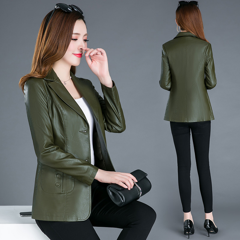 海宁皮2025春秋新款洋气修身显瘦女士皮夹克西装领皮衣外套女短款