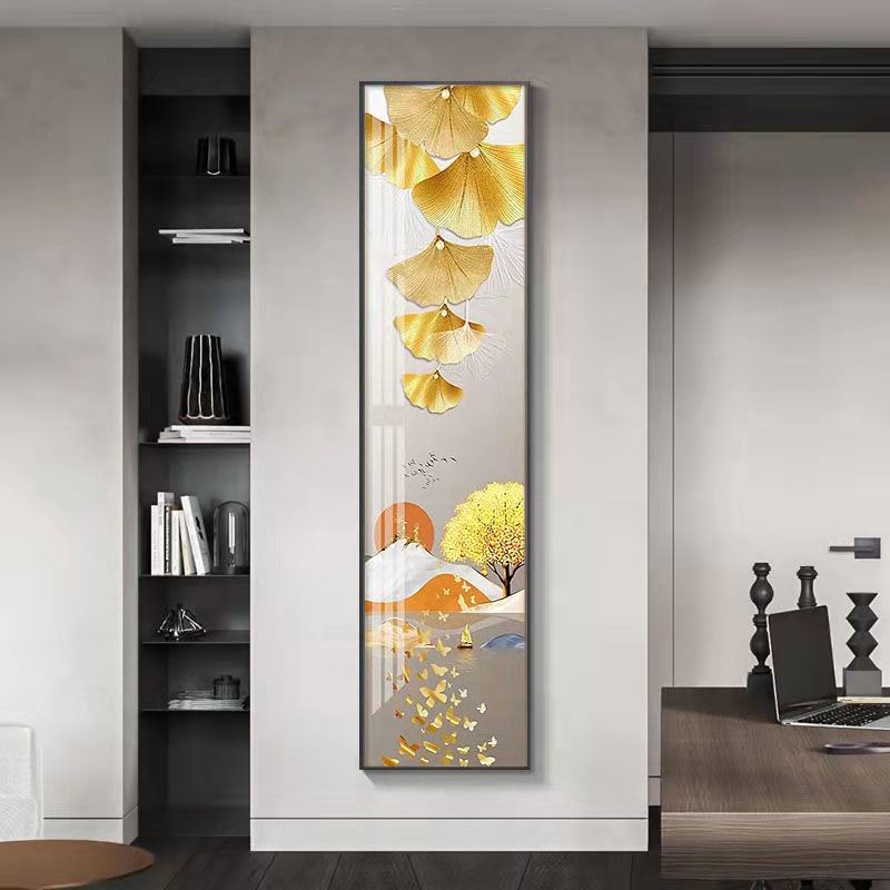 入户玄关装饰画现代简约竖版窄长条走廊过道挂画酒店宾馆招财壁画