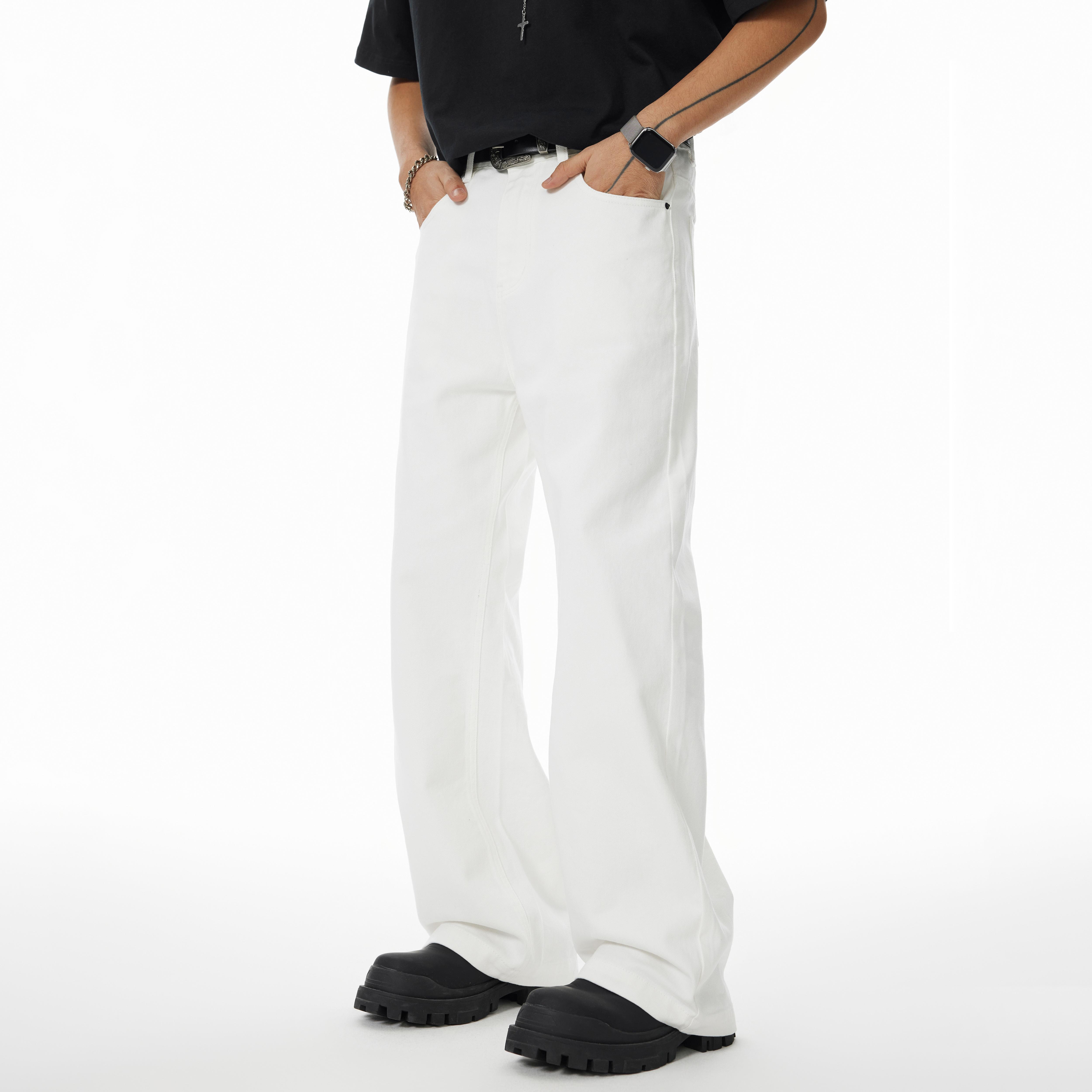 GTRG2025年秋冬纯白色四季款阔腿长裤休闲百搭垂感直筒牛仔裤潮男