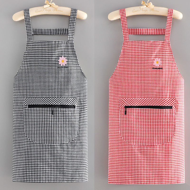 围裙厨房专用棉布罩衣背带上班围裙厨房家用纯棉透气时尚做饭拉链