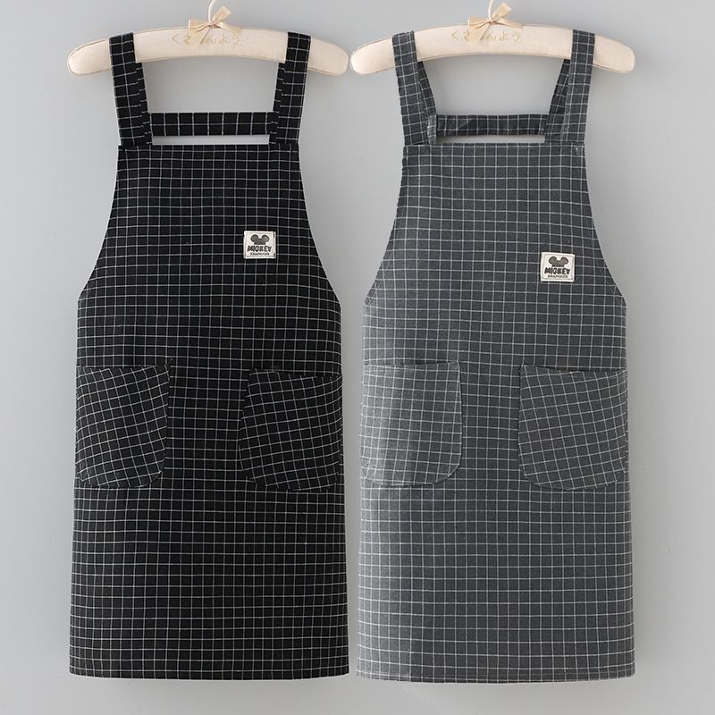 纯棉围裙格子背带时尚女士上班厨房家用防专用围腰围裙厨房专用