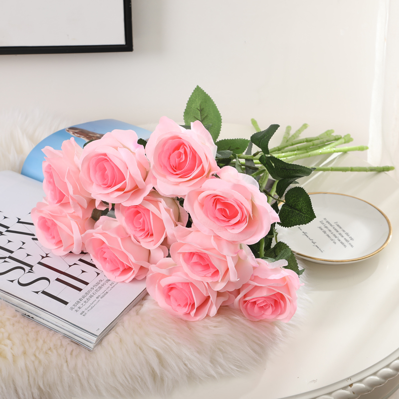 假花手工欧式单支小清新室内绢花简约婚庆装饰花摆件插花仿真玫瑰