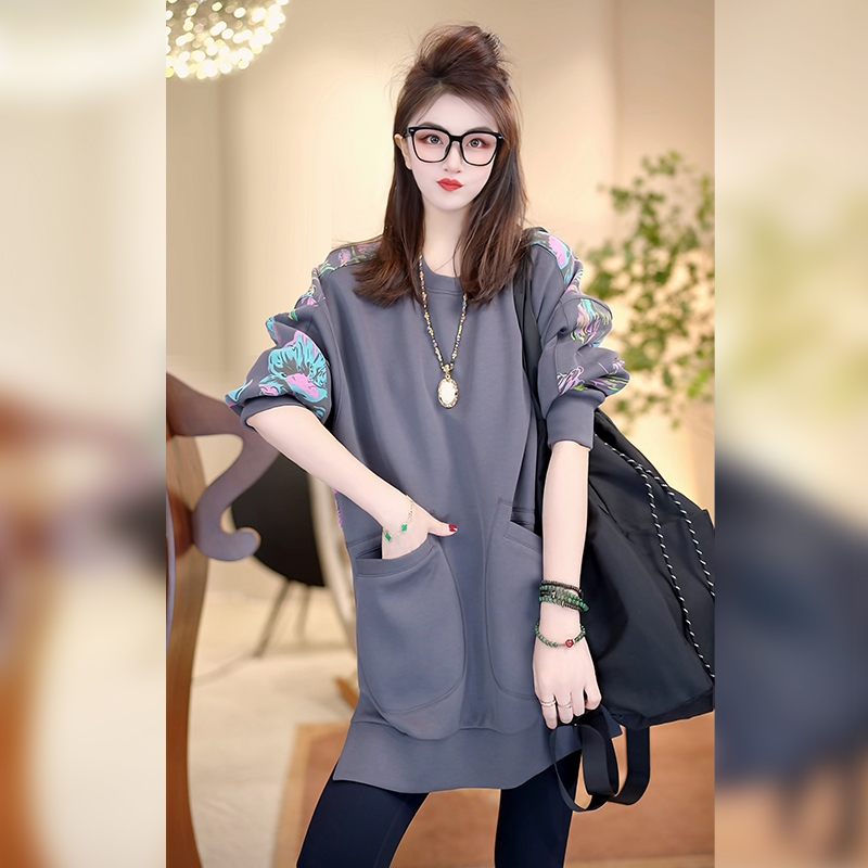 Linda姐高端线【灰度格调】秋冬复古静奢印花圆领卫衣AA5LYH0276