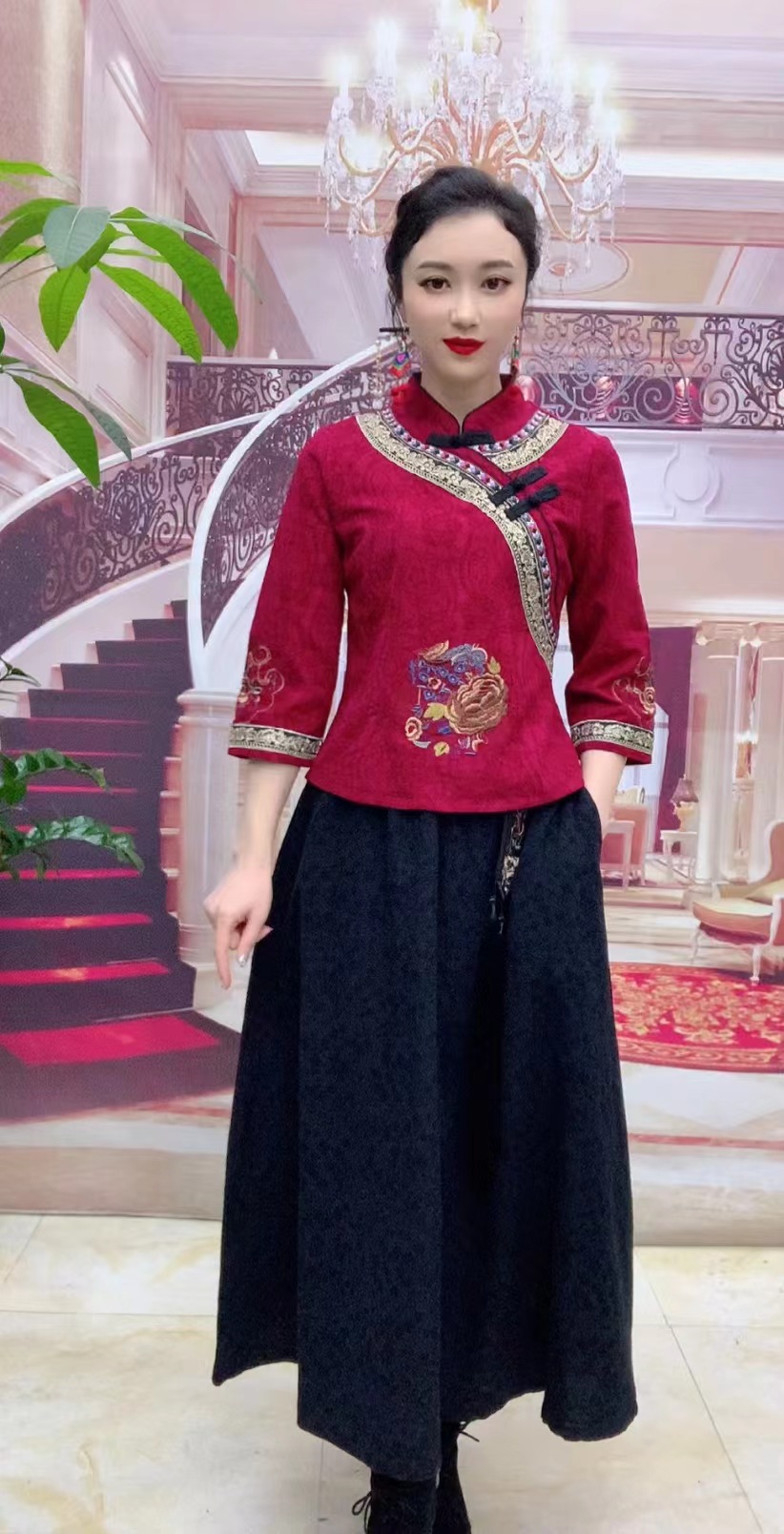 1048款重工刺绣提花面料民风风套装