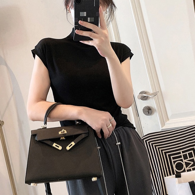 韩版气质半高领黑色短袖恤女春秋季时尚修身显瘦百搭打底衫上衣