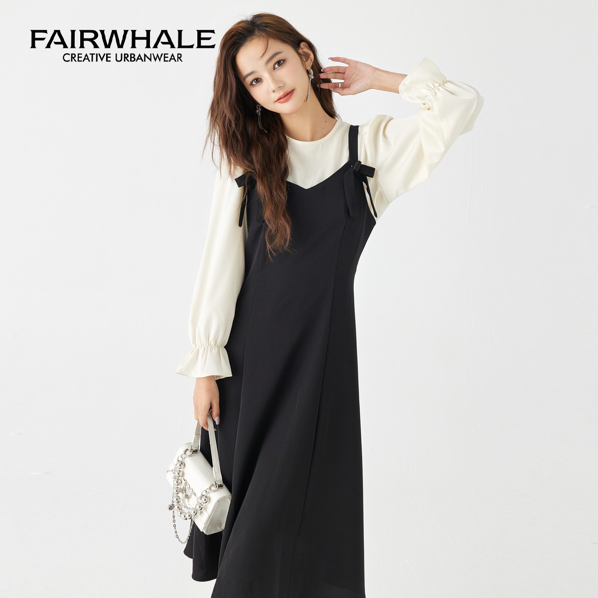 【品牌】马克华菲女装气质时尚显瘦两件套连衣裙套装 F23026A555