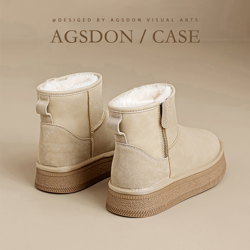 奥古狮登雪地靴女冬季2025新款加绒加厚短靴皮毛一体桑坡东北棉鞋