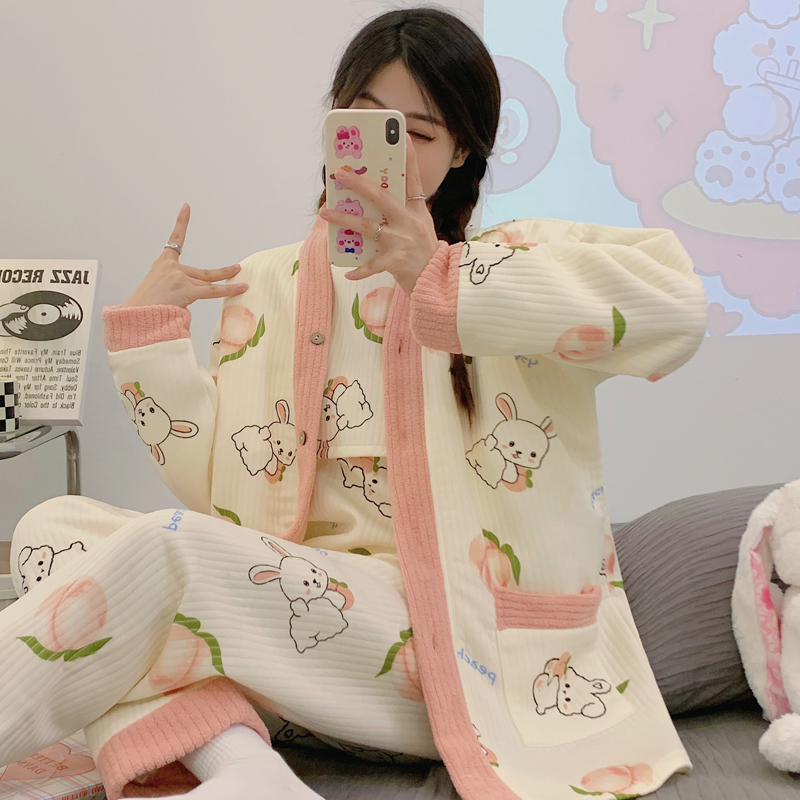 月子服孕妇产后冬季空气棉三件套长袖睡衣秋冬款哺乳期坐月子专用