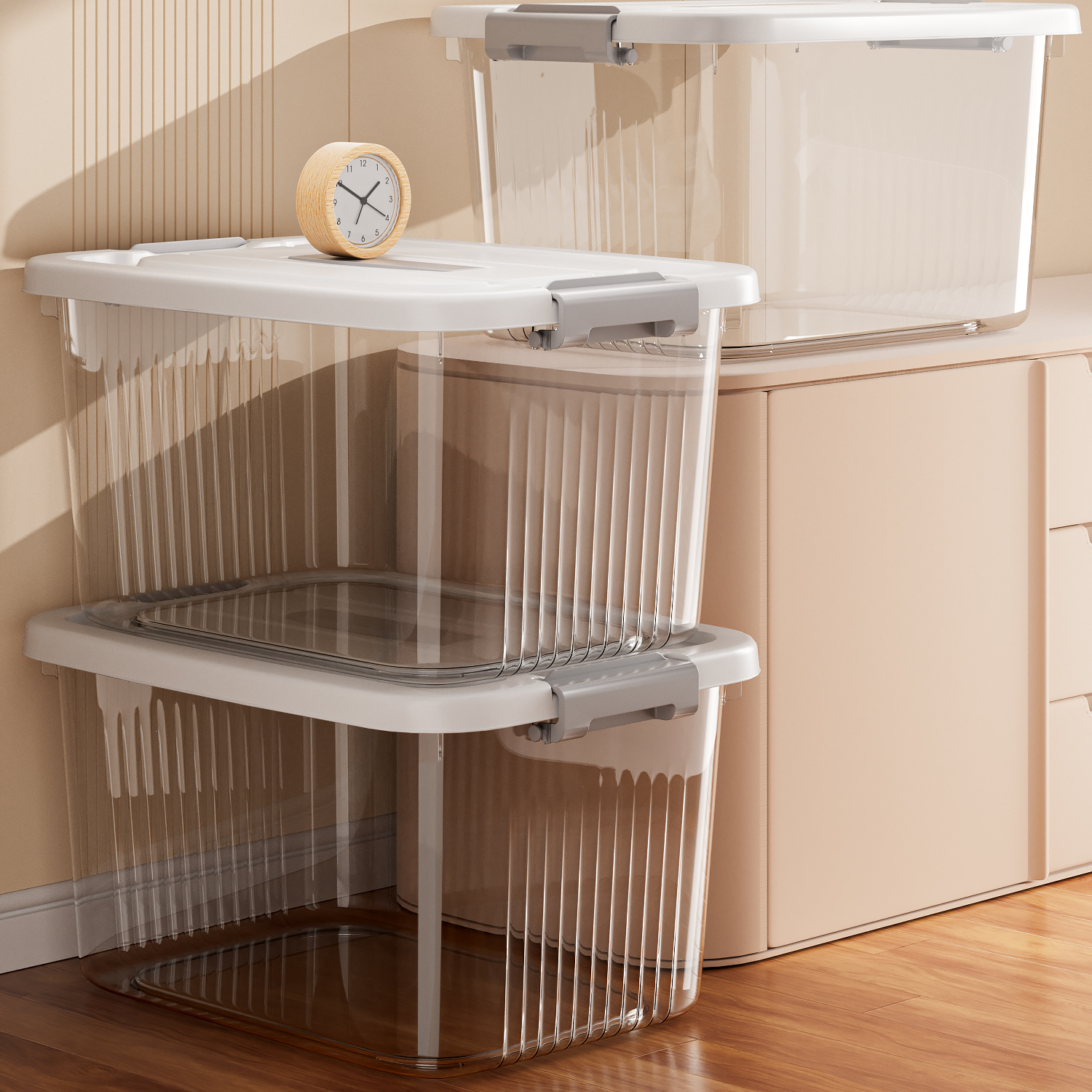 乙木手提透明收纳箱衣服玩具储物箱整理箱家用工具杂物塑料收纳盒