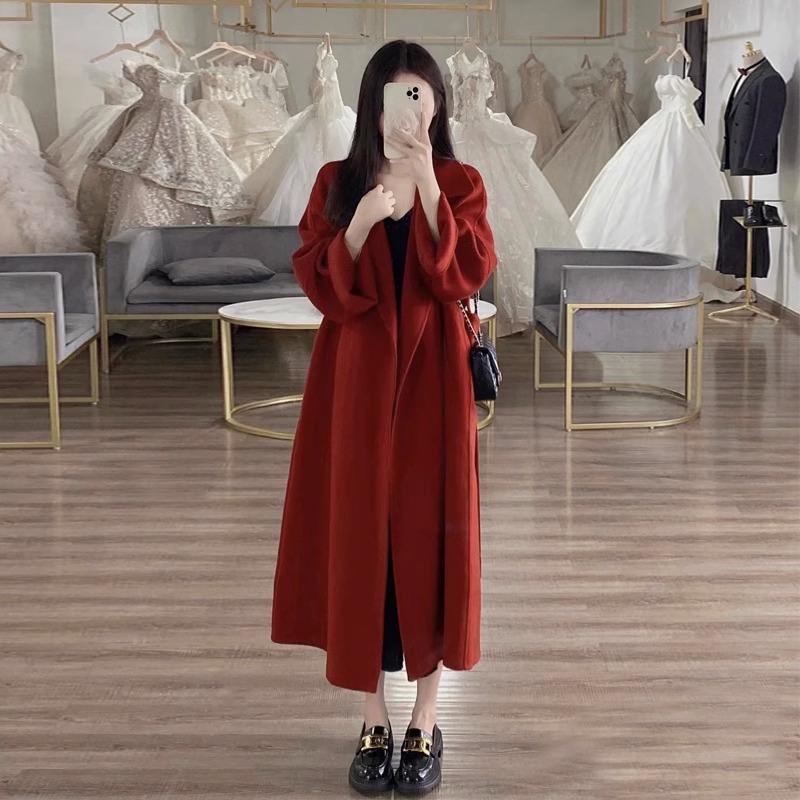 红色双面呢子大衣女结婚新娘2025年秋冬季新款爆款本命年毛呢外套