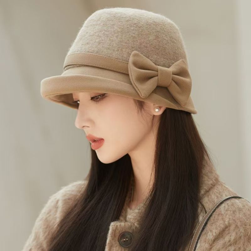 渔夫帽子女秋冬季羊毛呢韩版保暖英伦复古盆帽休闲百搭优雅小礼帽