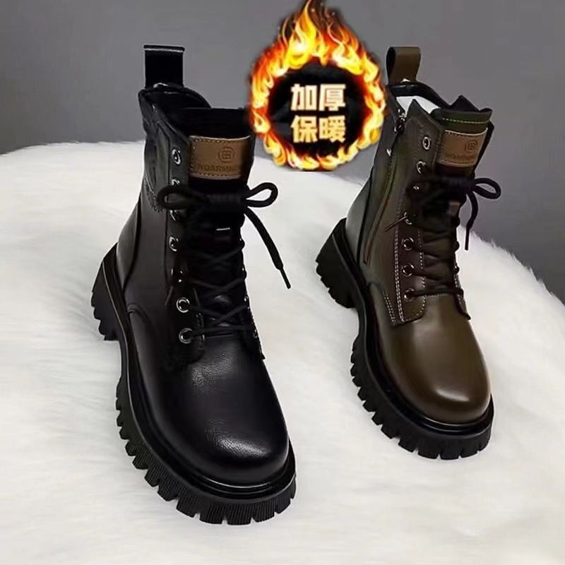 冬季女款马丁靴软皮英伦风2025年新款厚底靴时尚百搭网红爆款短靴