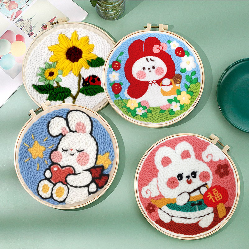 兔年俄罗斯戳戳绣装饰毛线画儿童课外手工diy材料包新年搓搓乐