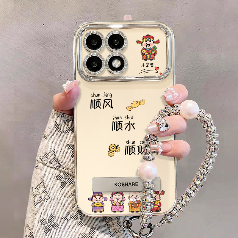 适用于红米k70顺风顺水财神电镀大视窗壳全包手机壳女