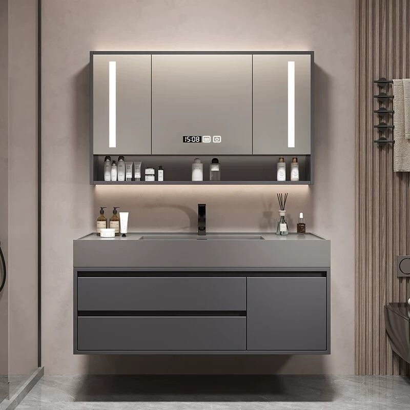 {松弛感---轻奢灰A06}浴室柜现代轻奢洗手洗脸台盆组合卫生间浴柜