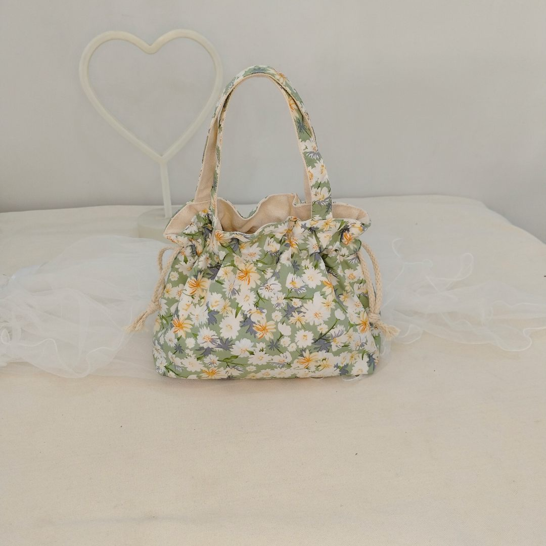 文艺抽绳上班便当小布包送女生夏季手提包碎花便携手提袋送老婆