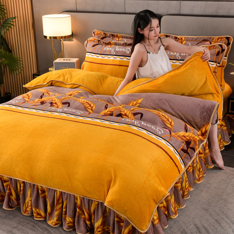 冬季加厚金貂牛奶绒四件套保暖双面绒被套珊瑚法绒兰绒三件套床裙
