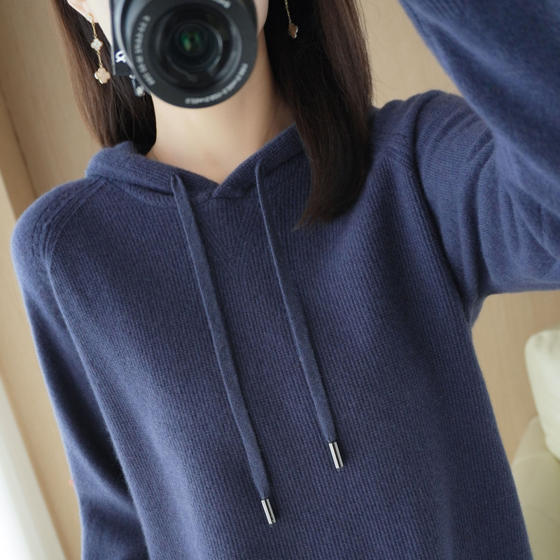 217秋冬新款百搭宽松连帽帽衫经典款打底针织衫女新上衣