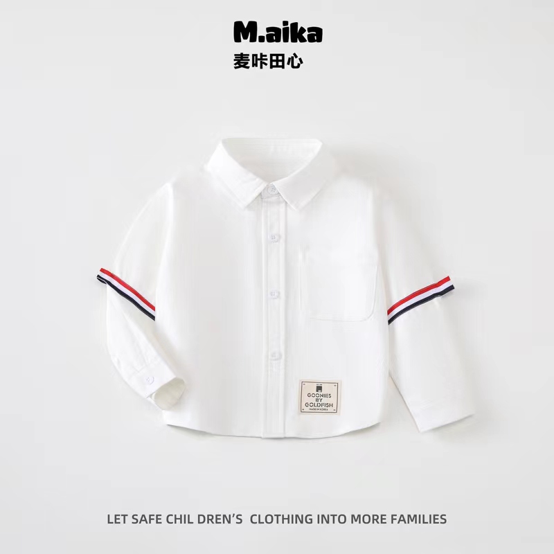 802儿童衬衫学院风男童春款宝宝上衣贴布休闲衬衣外套洋气春秋