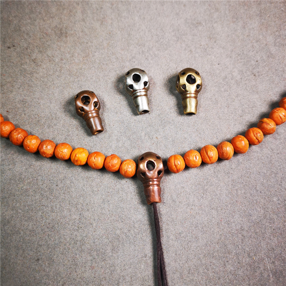 藏传手工迷你镂空三通藏式文玩配饰念珠佛头金刚星月手串DIY