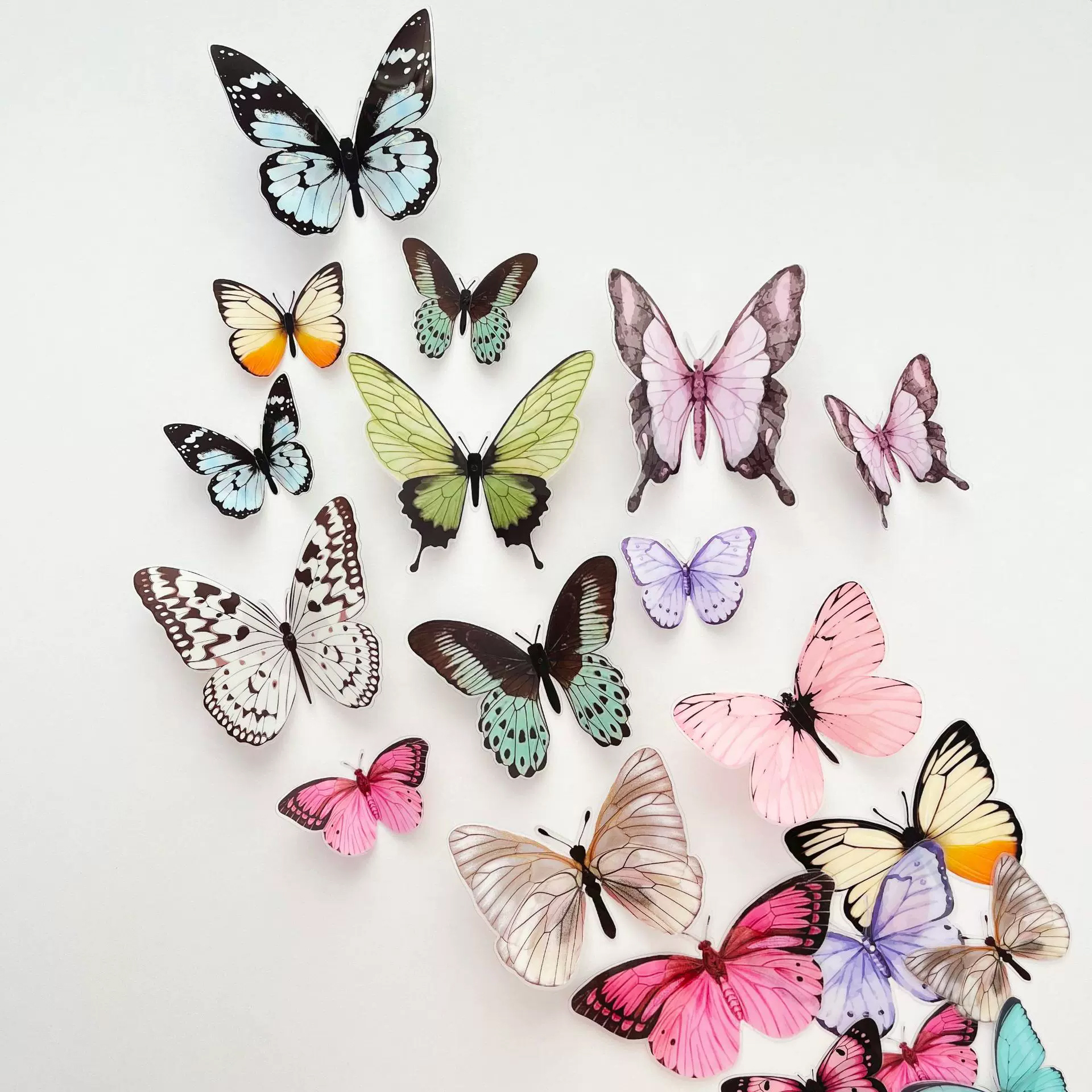 3D立体墙贴画彩色仿真蝴蝶ins墙纸自粘出租屋DIY女生卧室布置用品