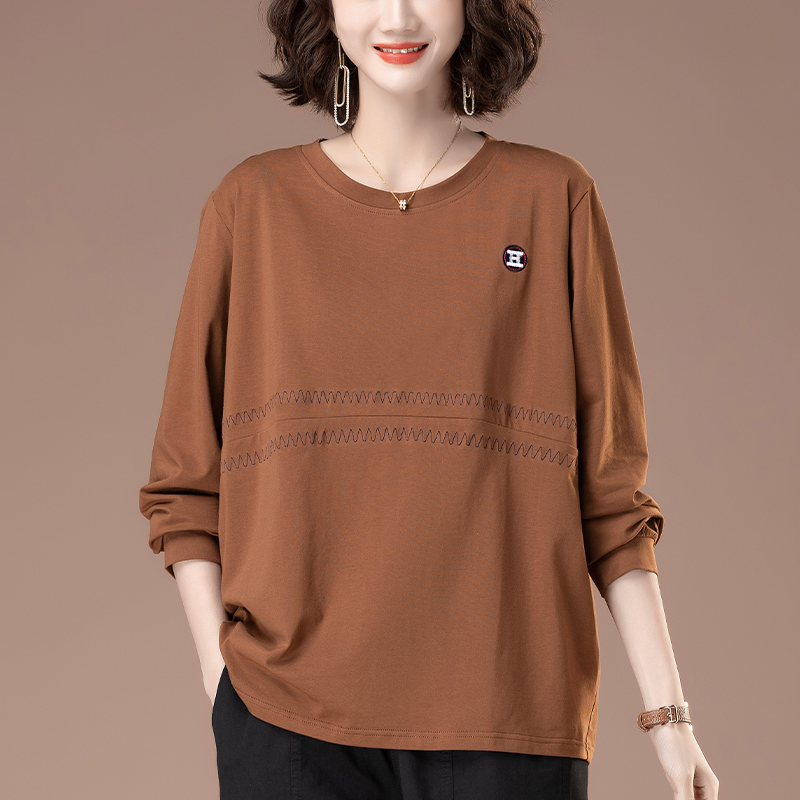 春秋款长袖T恤女圆领加肥加大码女装宽松中年妈妈休闲百搭显瘦t恤