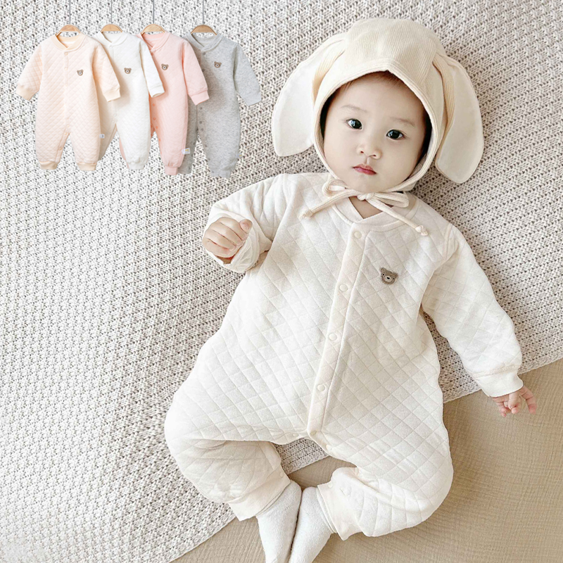 婴儿秋冬季纯棉衣服宝宝夹棉保暖连体衣新生儿哈衣0-1打底爬服棉