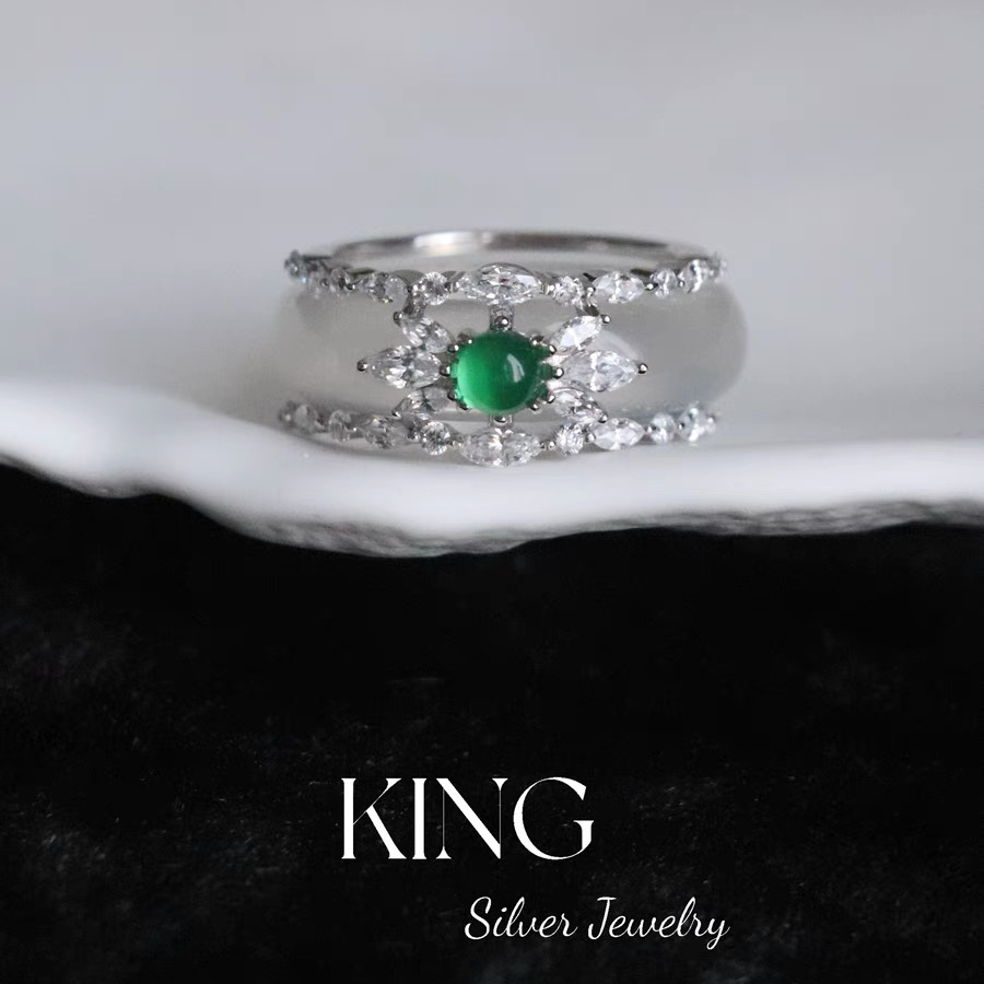 925银合成锆石戒指 繁花镶钻戒指轻奢小众时尚复古大气精致百搭