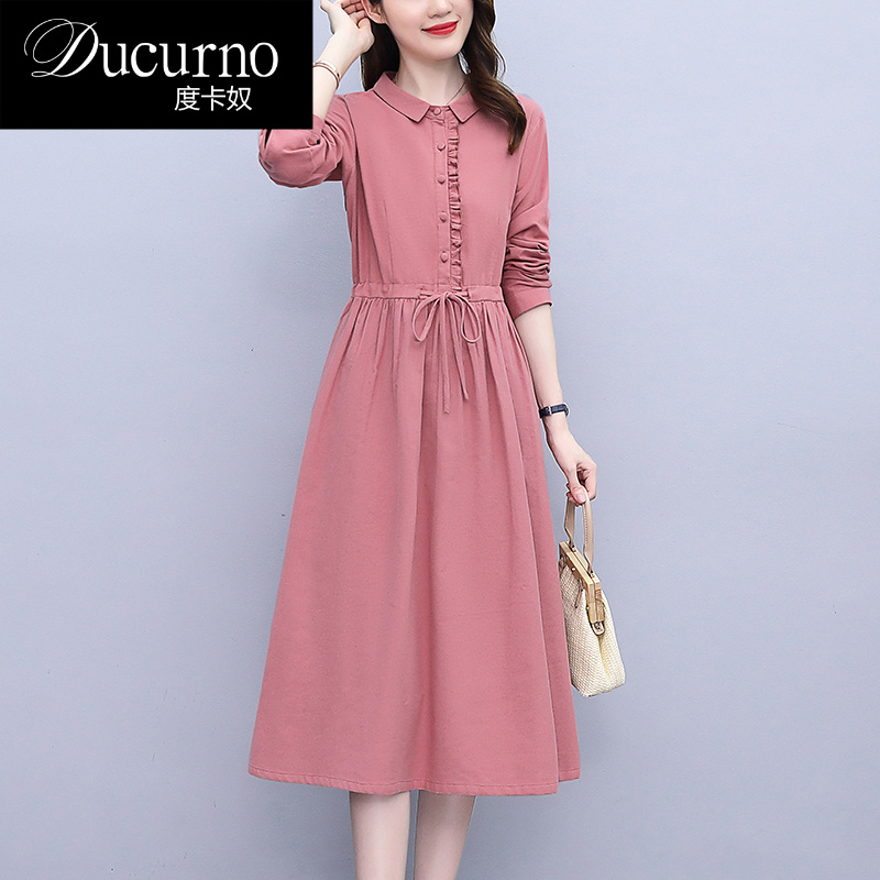 时尚连衣裙女长袖2025年秋季新款韩版宽松收腰显瘦气质休闲裙子潮