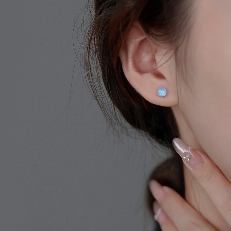 999纯银海蓝宝耳钉女2025新款爆款气质耳环小众耳饰ins