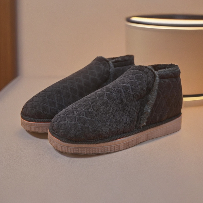 纯手工棉鞋菱形格黒色男款➕大一码