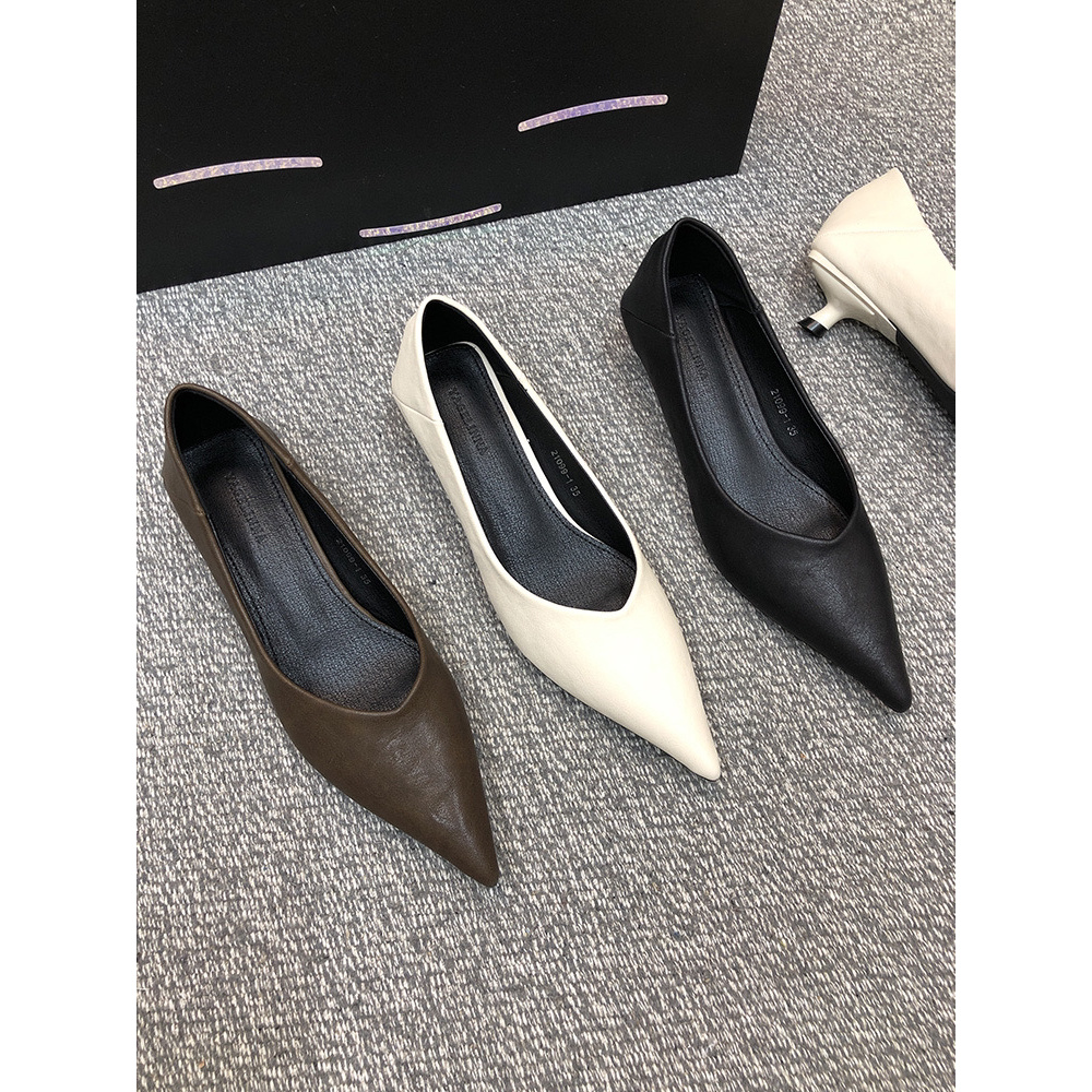 单鞋女2024新款春秋气质中跟小跟鞋子黑色百搭法式浅口细跟尖头鞋