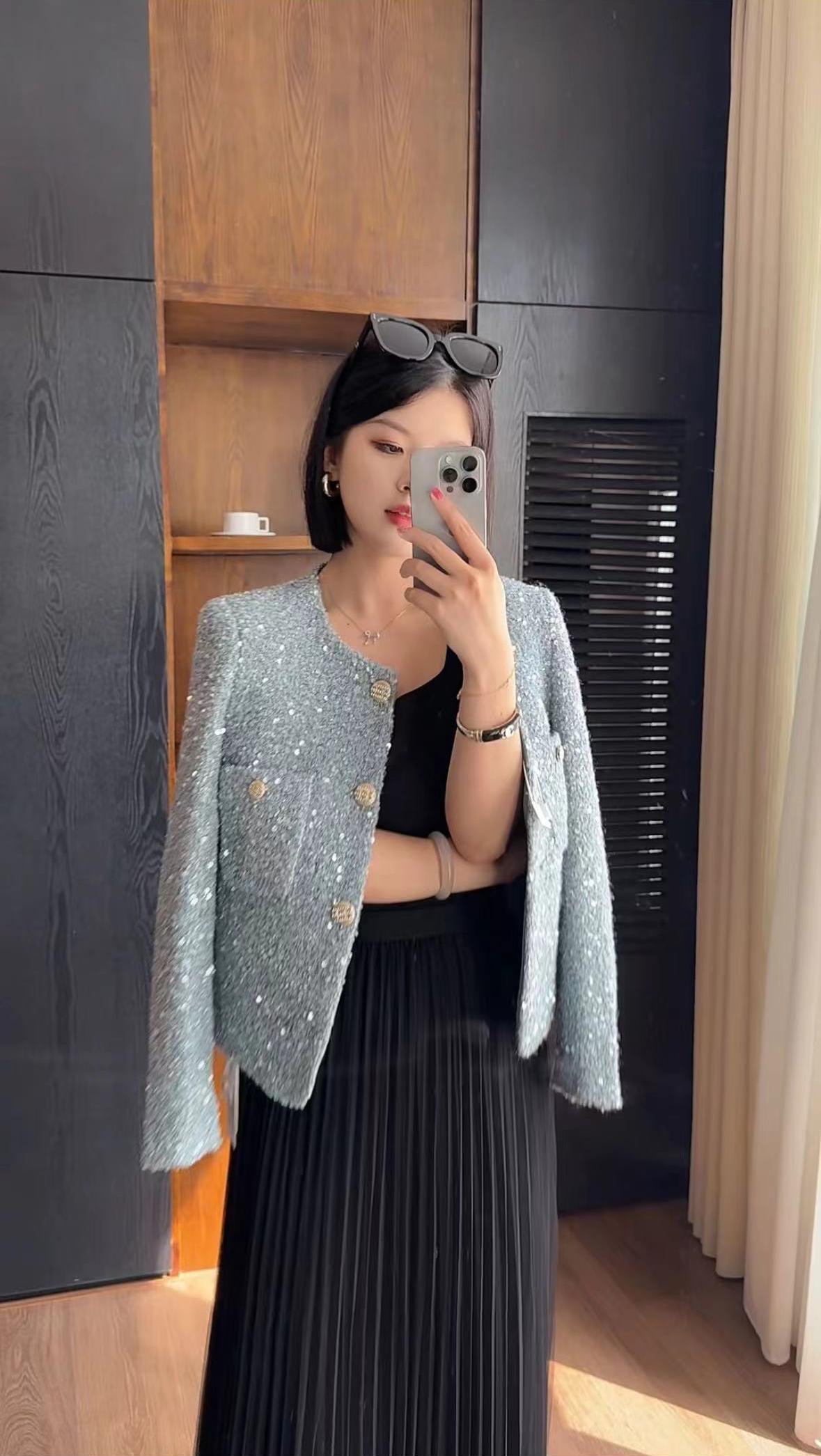 【小婷】【冰川蓝】MSSY美舒尚衣亮片重工气质优雅小香短外套女60020