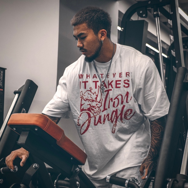 IRONJUNGLE GYM“不惜一切代价” 美式犀牛Logo美式复古T恤宽松落肩
