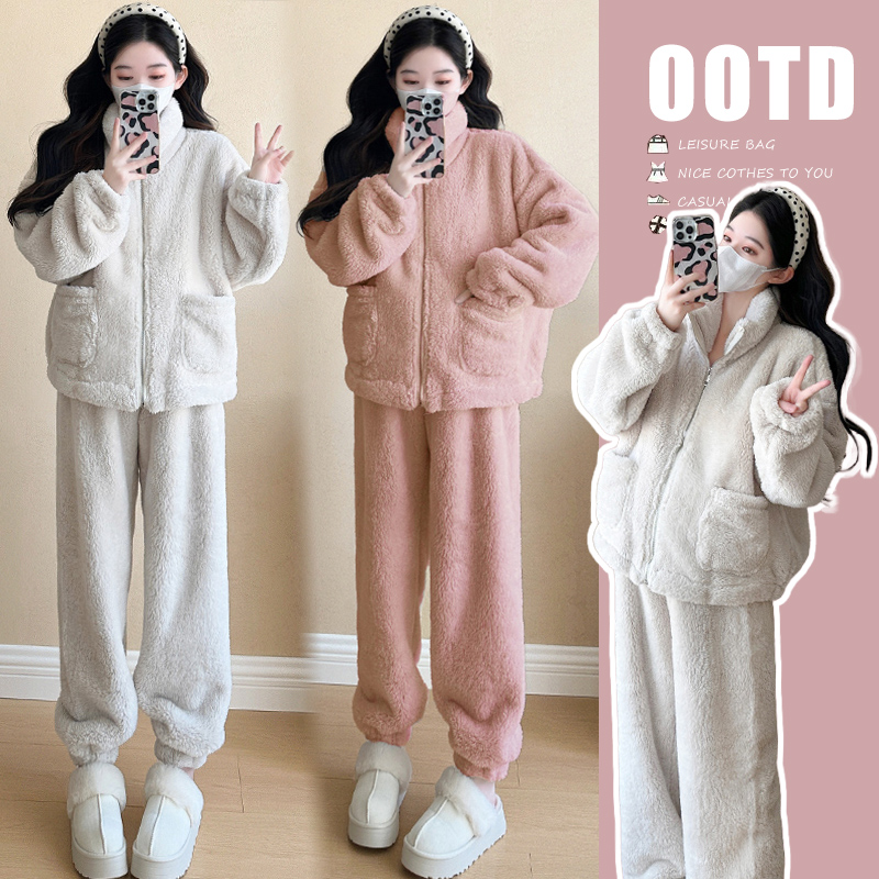 孕妇套装秋冬装2025新款加厚珊瑚绒家居服两件套宽松休闲保暖套装
