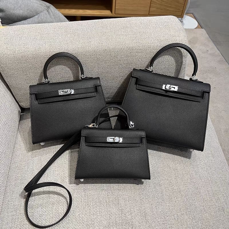 二代手掌纹真皮凯莉包迷你斜挎小包包黑色轻奢女包单肩包手提包潮