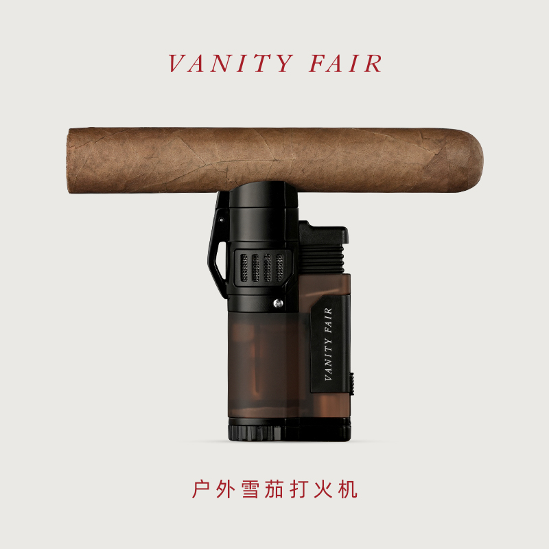 VANITYFAIR雪茄打火机便携充气直冲丁烷户外火机带开孔器烟托设计