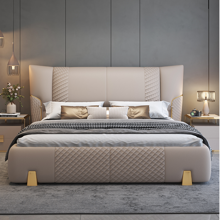 高端轻奢真皮床主卧大床1.8米简约奢华双人床意式大气高端结婚床