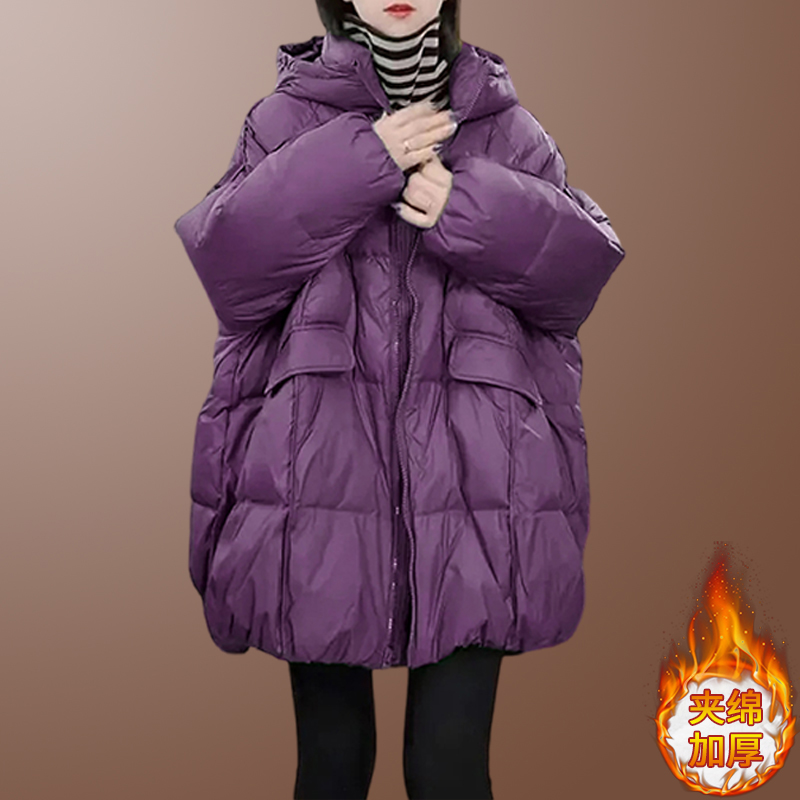 中长款连帽棉服外套女2025年冬季新款加厚大码女棉衣韩版保暖棉袄