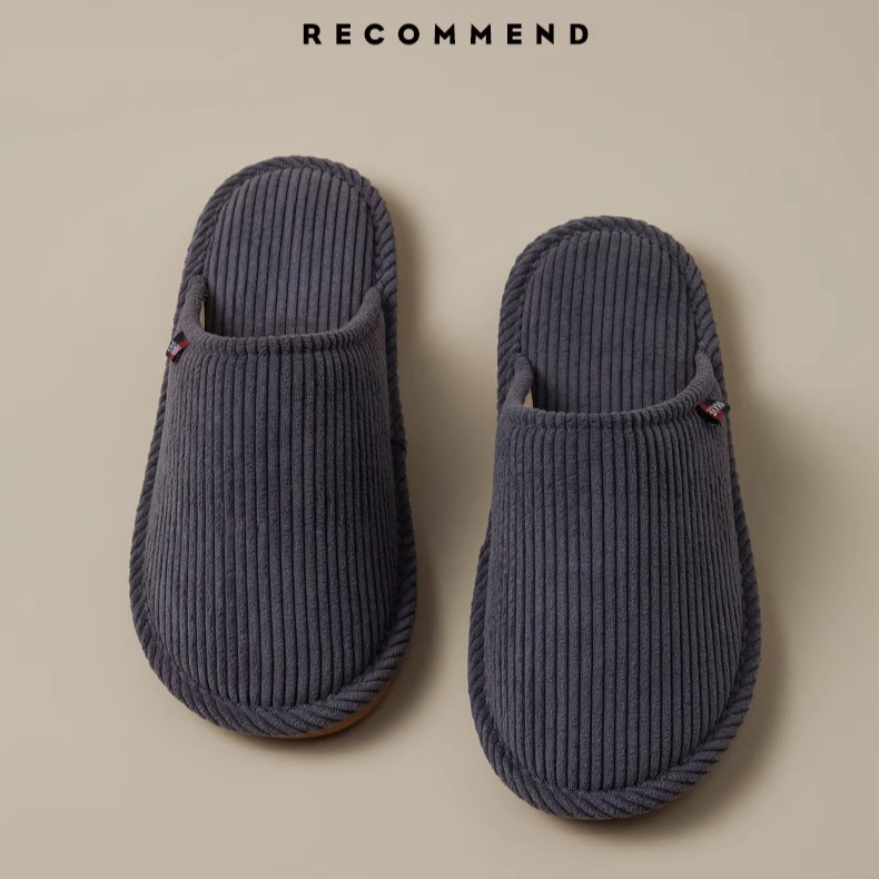 新灯芯绒拖鞋专用防臭秋冬季家居家用情侣室内布艺软底地板拖鞋男