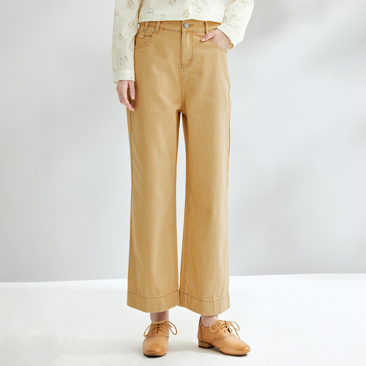 茵曼春秋新款女休闲裤裤子阔腿九分宽松纯棉百搭爆款时尚舒适