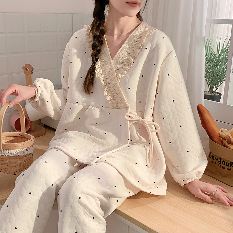 秋冬季空气棉月子服孕妇睡衣产后哺乳喂奶大码加厚产妇待产家居服