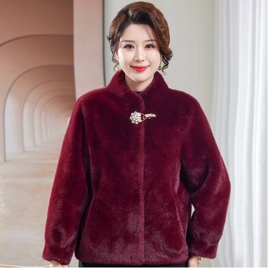 雪兰貂妈妈装皮毛一体立领冬季保暖安可拉红气质高端大气短款外套