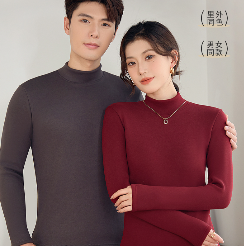 【主播优选】正版热销！秋冬糯米绒加厚半高领保暖男女同款打底衫