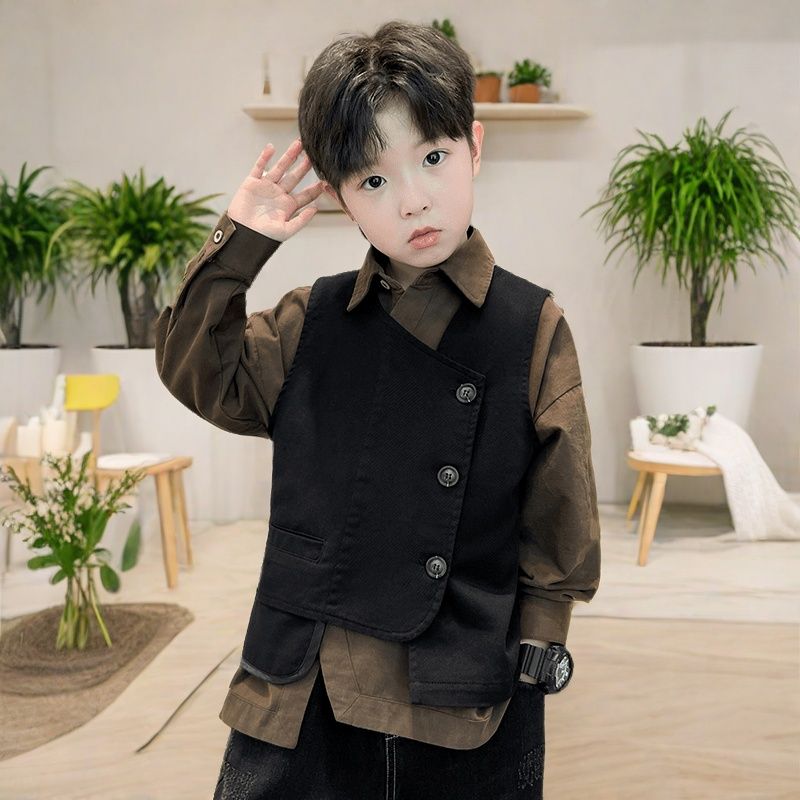 男童中大童套装新款品质童装春季韩版马甲帅气春装休闲衬衫三件套