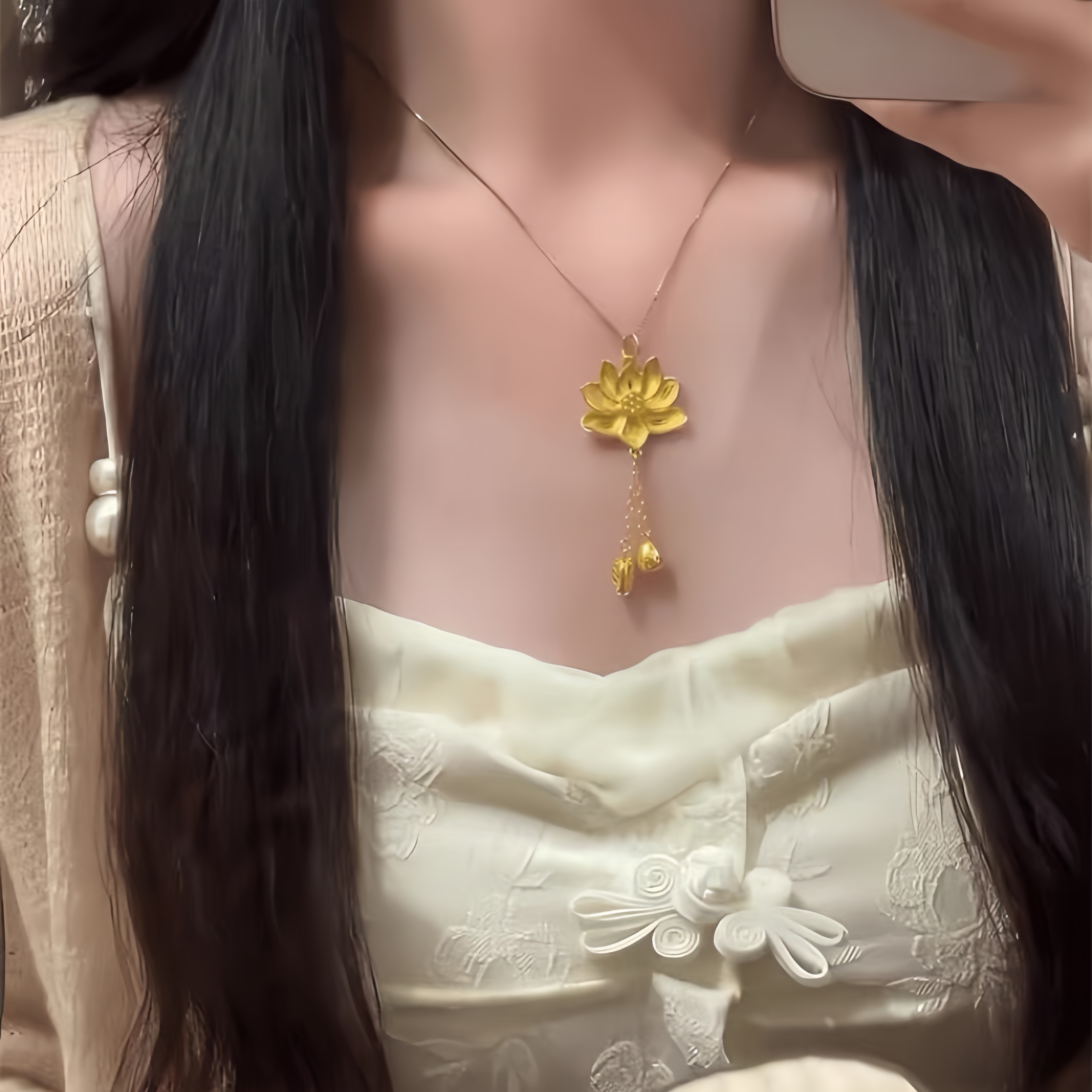 钛钢项链 好运莲莲项链女新中式小众精致时尚莲花吊坠颈链锁骨链