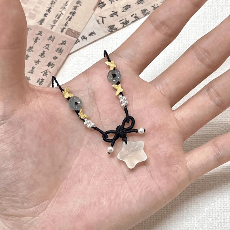 钛钢项链 项链小星星蝴蝶珠珠编织项链新中式复古敲显白颈链配饰