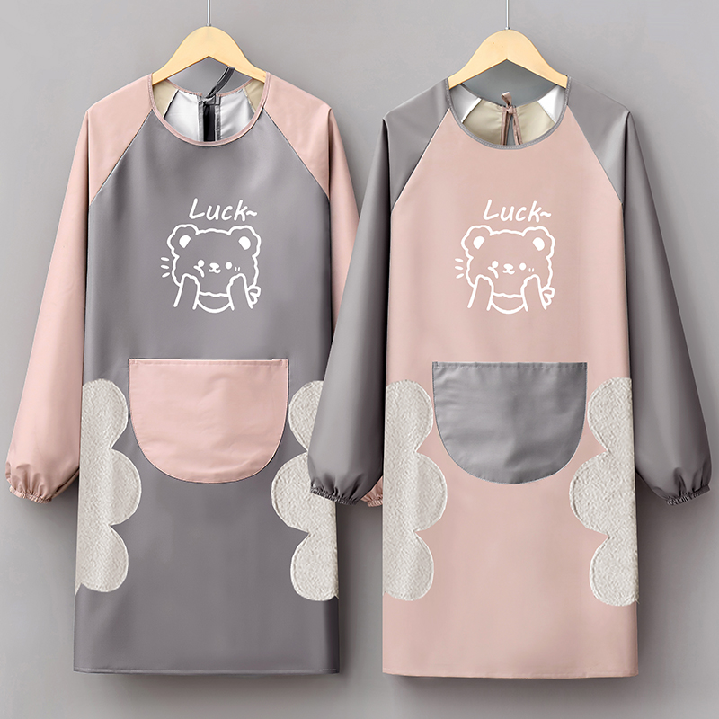 家用防水防油厨房长袖围裙工作服时尚新款大人罩衣定制做饭围腰